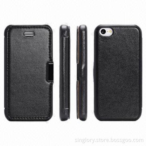 Real Leather Cases for iPhone 5S, with Luxury Metal Logo and Magnet Adsorption Function